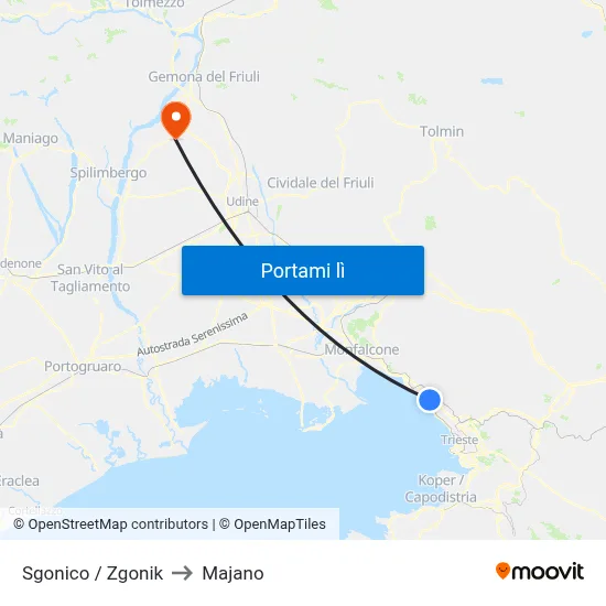 Sgonico / Zgonik to Majano map