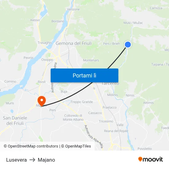 Lusevera to Majano map