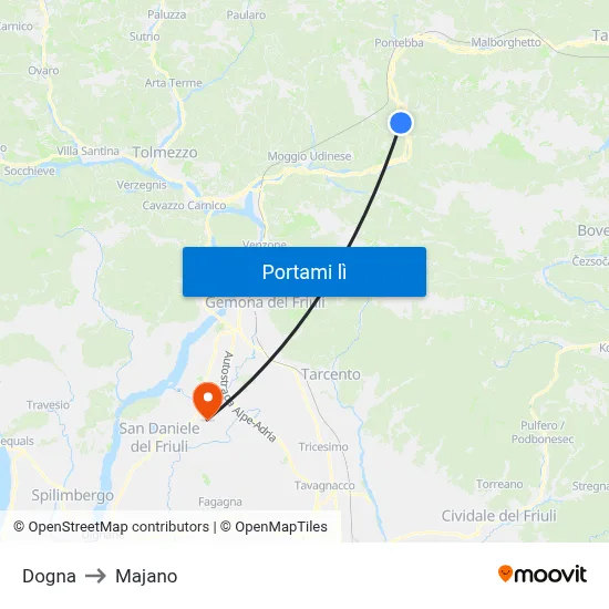 Dogna to Majano map
