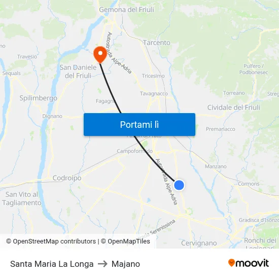 Santa Maria La Longa to Majano map