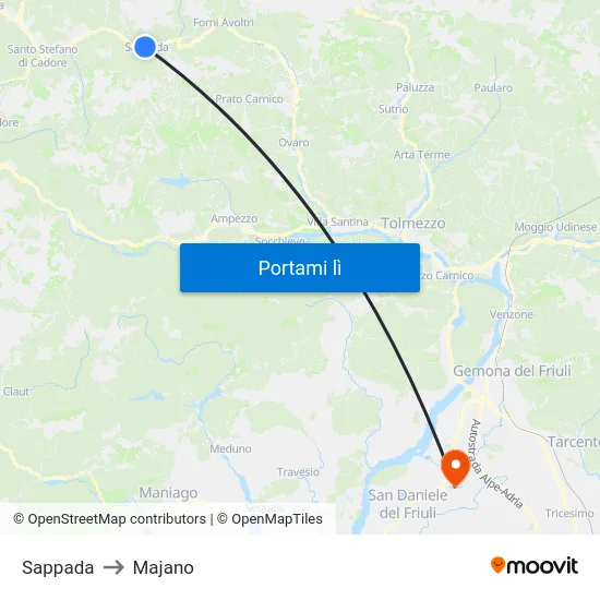 Sappada to Majano map