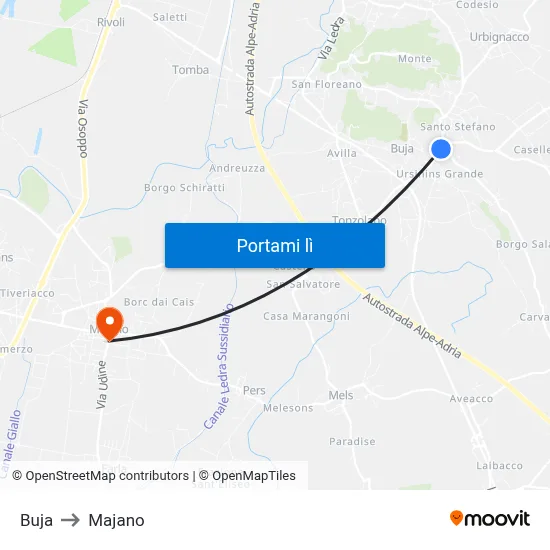 Buja to Majano map
