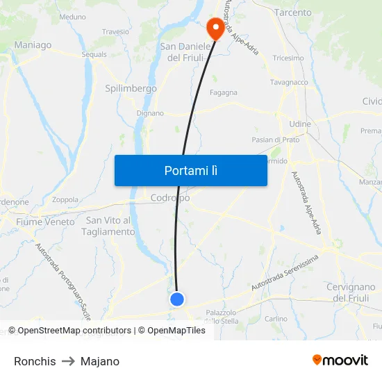 Ronchis to Majano map