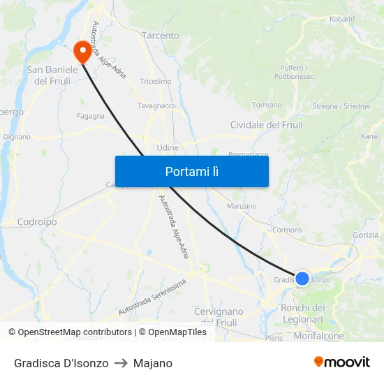 Gradisca D'Isonzo to Majano map