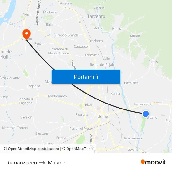 Remanzacco to Majano map