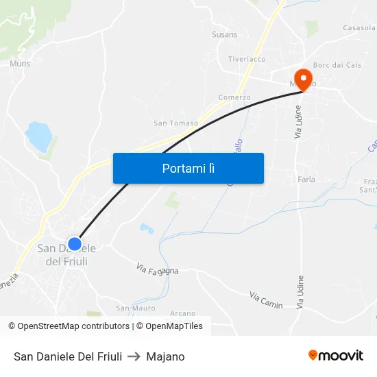 San Daniele Del Friuli to Majano map