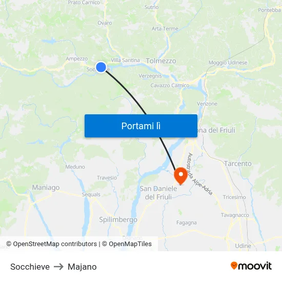 Socchieve to Majano map