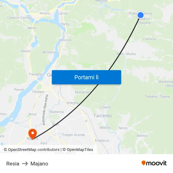 Resia to Majano map
