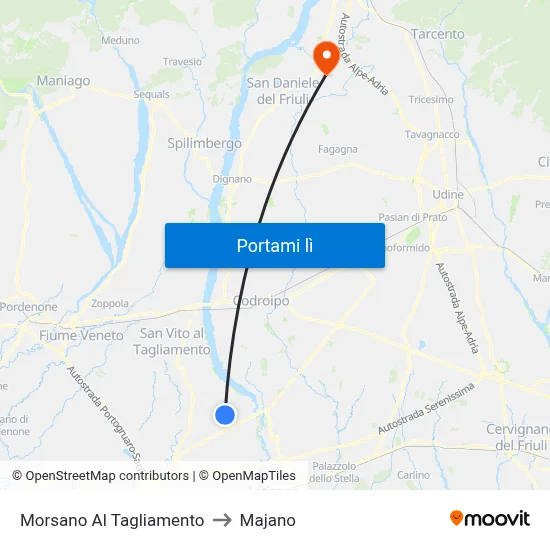 Morsano Al Tagliamento to Majano map