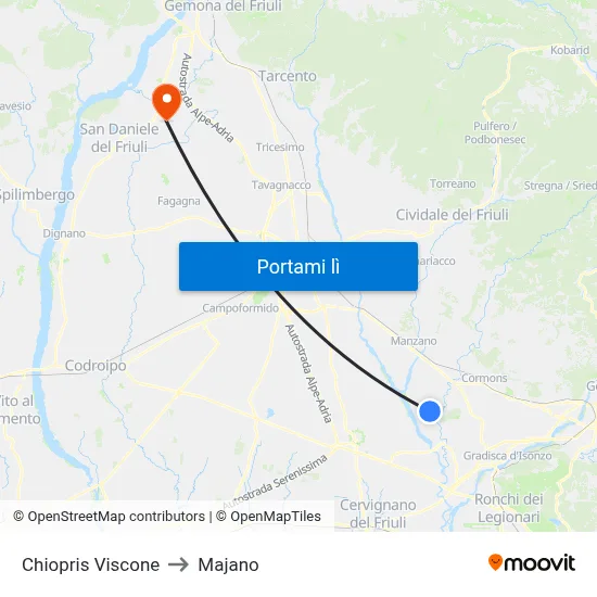 Chiopris Viscone to Majano map