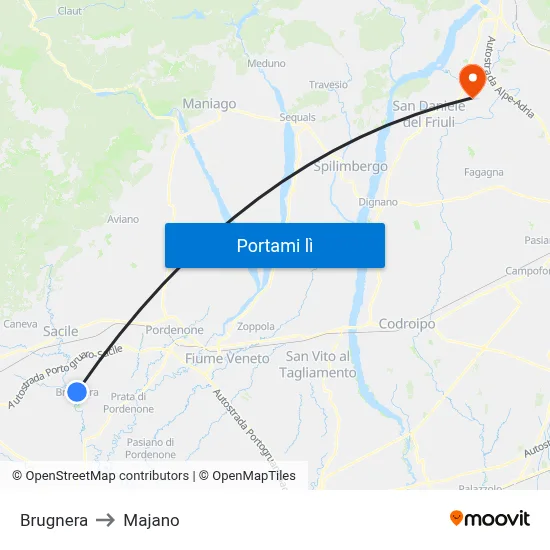 Brugnera to Majano map
