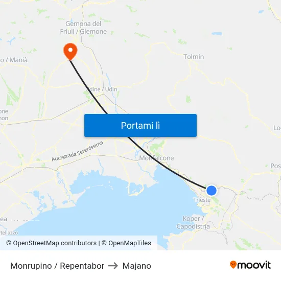 Monrupino / Repentabor to Majano map