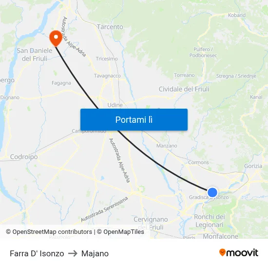 Farra D' Isonzo to Majano map