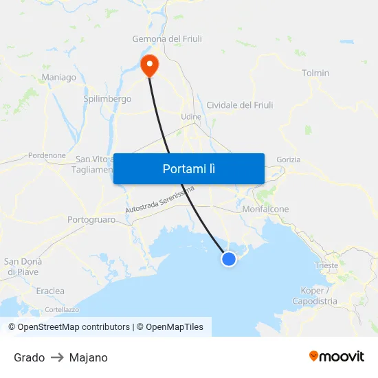 Grado to Majano map