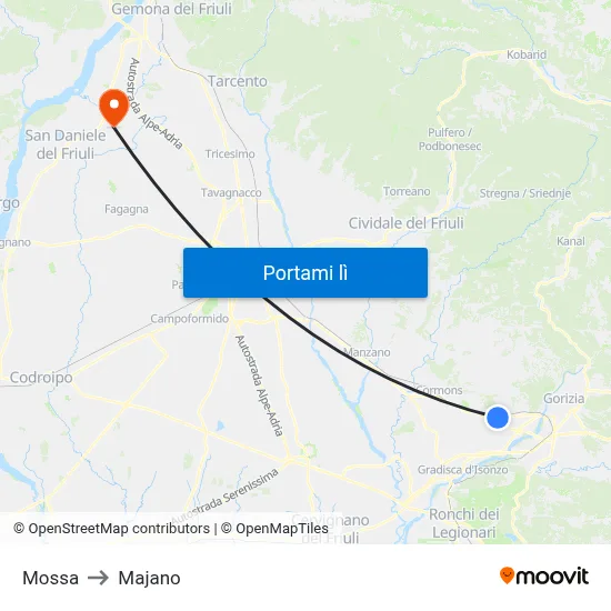 Mossa to Majano map