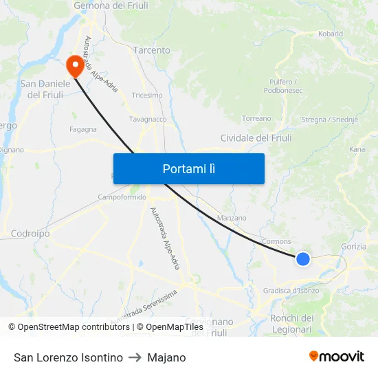 San Lorenzo Isontino to Majano map