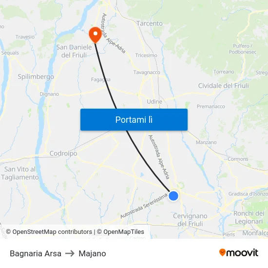 Bagnaria Arsa to Majano map