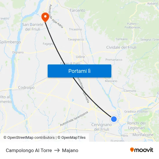 Campolongo Al Torre to Majano map