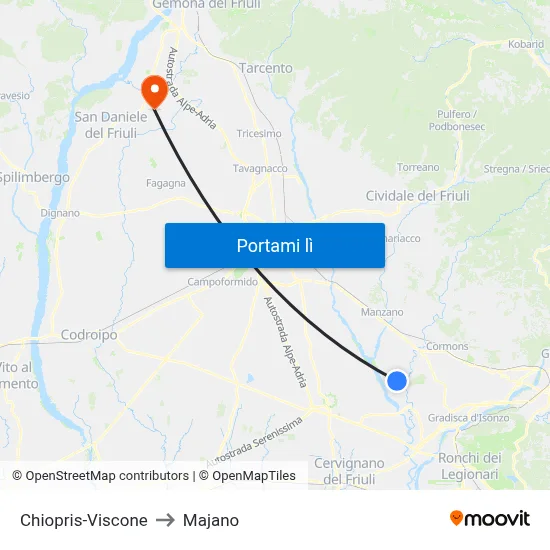 Chiopris-Viscone to Majano map