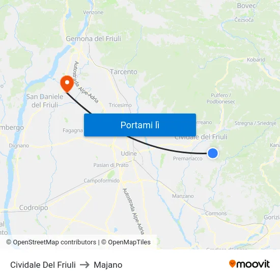 Cividale Del Friuli to Majano map