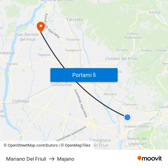 Mariano Del Friuli to Majano map