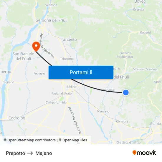 Prepotto to Majano map