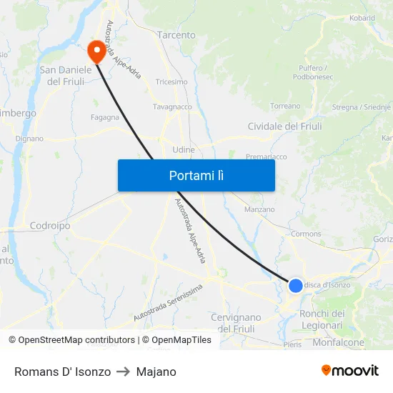 Romans D' Isonzo to Majano map