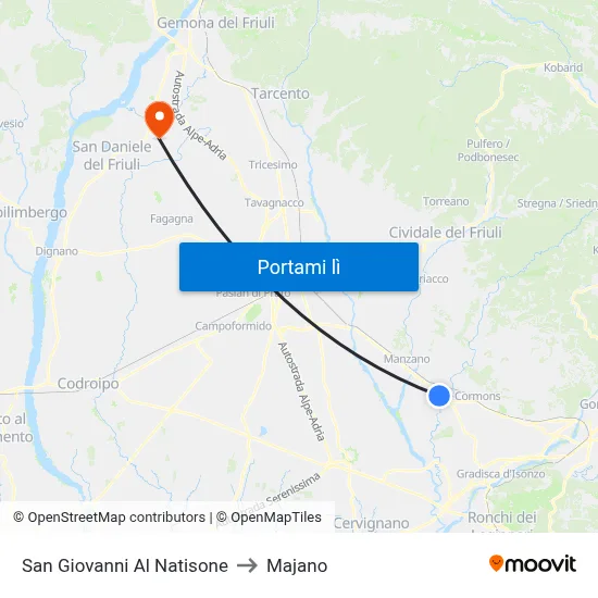 San Giovanni Al Natisone to Majano map
