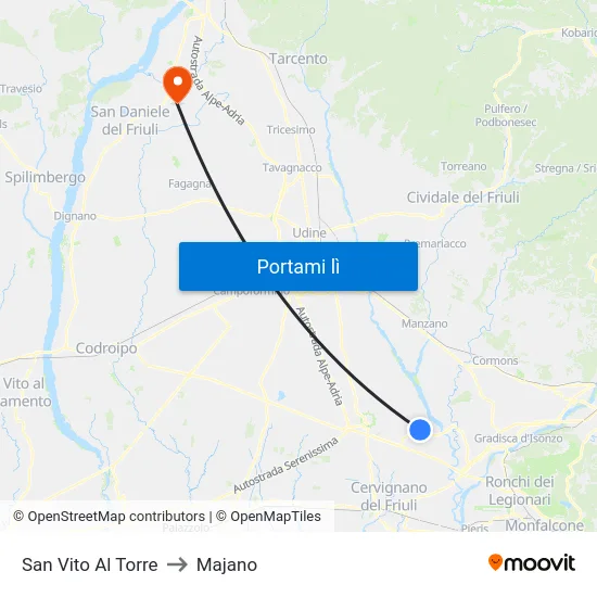 San Vito Al Torre to Majano map