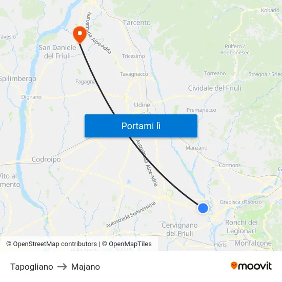 Tapogliano to Majano map