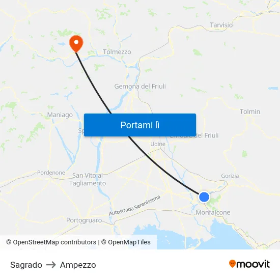 Sagrado to Ampezzo map
