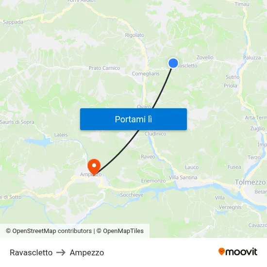 Ravascletto to Ampezzo map