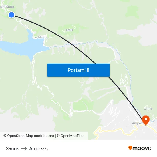 Sauris to Ampezzo map