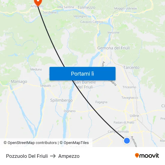 Pozzuolo Del Friuli to Ampezzo map