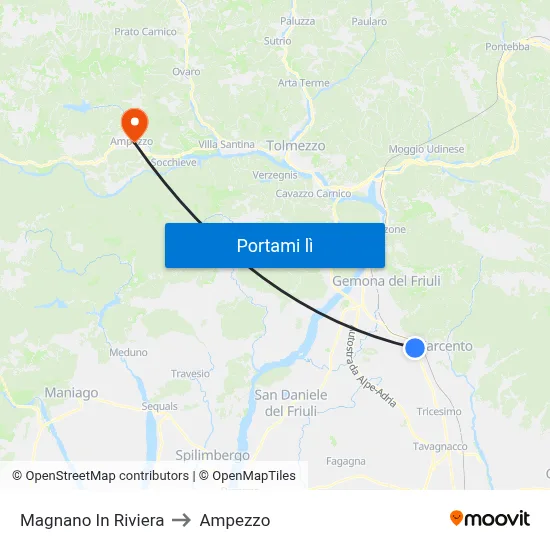 Magnano In Riviera to Ampezzo map