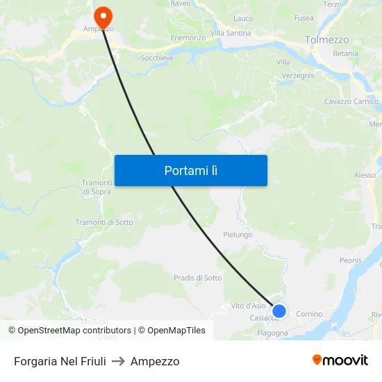 Forgaria Nel Friuli to Ampezzo map