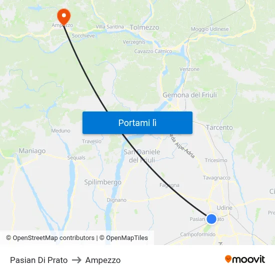Pasian Di Prato to Ampezzo map
