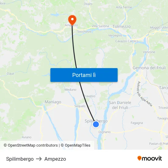 Spilimbergo to Ampezzo map