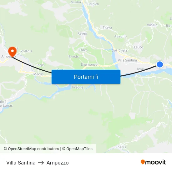 Villa Santina to Ampezzo map