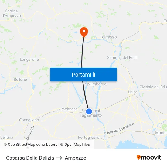 Casarsa Della Delizia to Ampezzo map