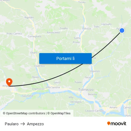 Paularo to Ampezzo map