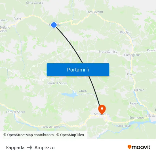 Sappada to Ampezzo map