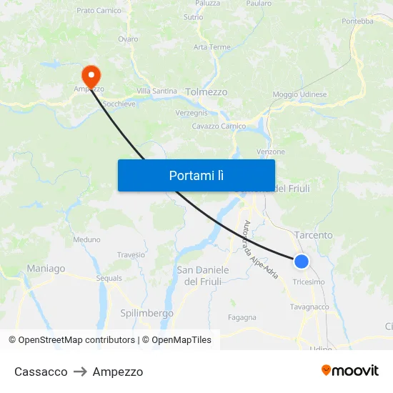 Cassacco to Ampezzo map