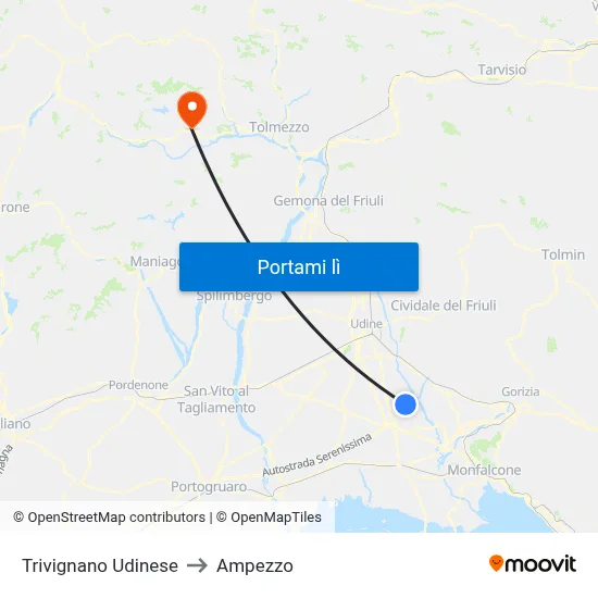 Trivignano Udinese to Ampezzo map