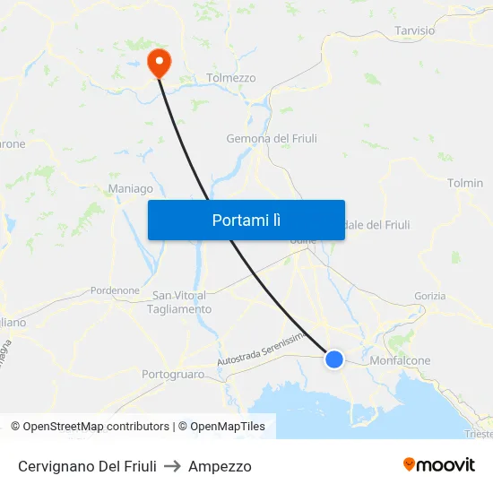 Cervignano Del Friuli to Ampezzo map