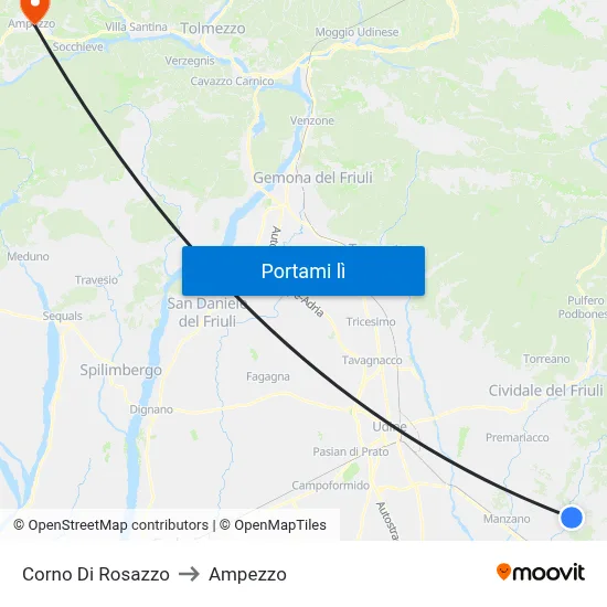 Corno Di Rosazzo to Ampezzo map