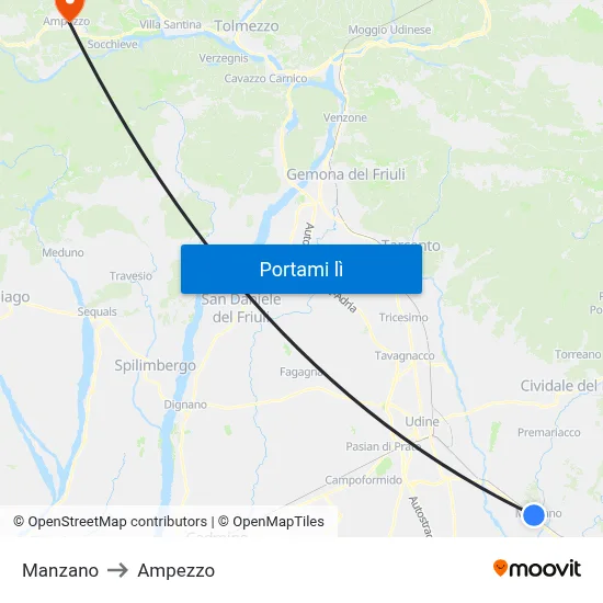Manzano to Ampezzo map