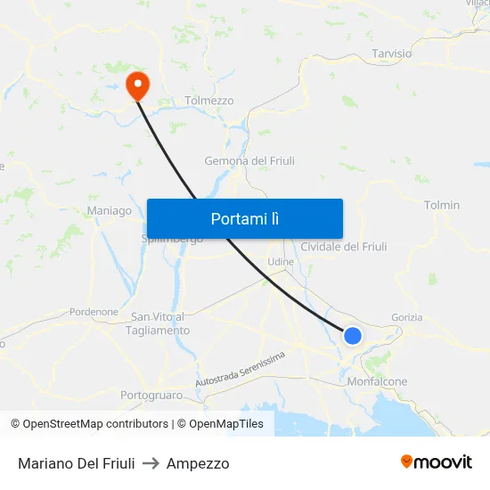 Mariano Del Friuli to Ampezzo map