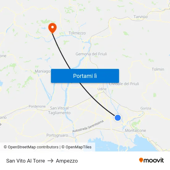 San Vito Al Torre to Ampezzo map