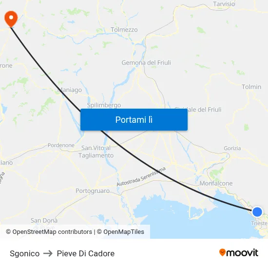 Sgonico to Pieve Di Cadore map